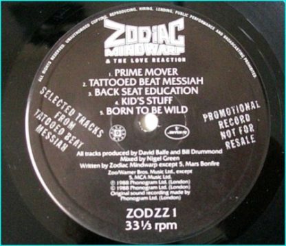 ZODIAC MINDWARP AND THE LOVE REACTION: Promo 12" only . zodzz1