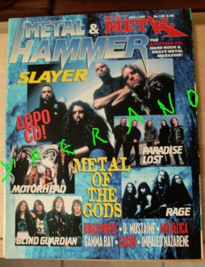 Metal Hammer 139, 8-96 Aug 1996. Slayer on cover, Motorhead, Paradise Lost, Rage, Blind Guardian, Judas Priest, Saxon, Metallica