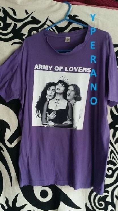 Army of Lovers Swedish dance music band group T-SHIRT ultra Rare! (Purple shirt - 3 band members in black & white)