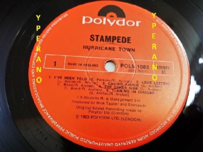 STAMPEDE: Hurricane Town LP PROMO, mint condition. Top NWOBHM. Check samples