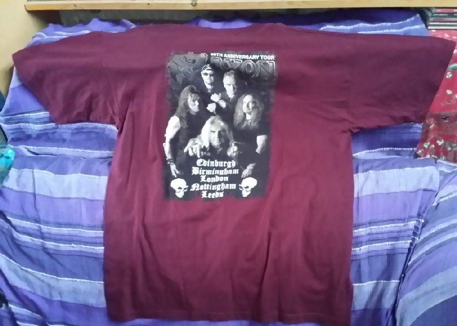 Saxon T-shirt XL burgundy colour with Tour Dates 30th anniversary (back) NWOBHM